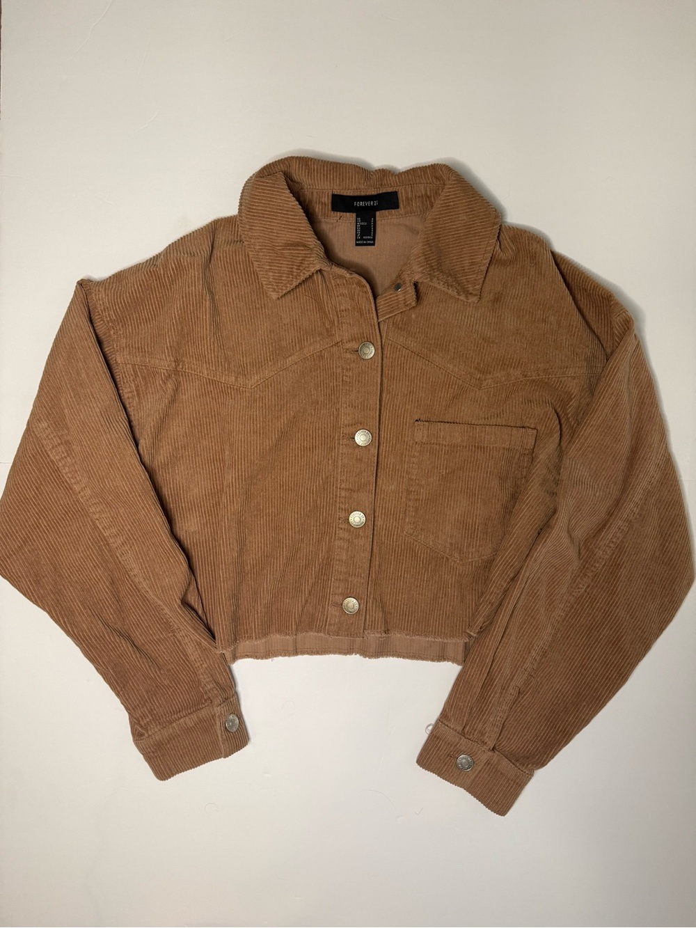 Forever 21 Cropped Corduroy Jacket in Camel